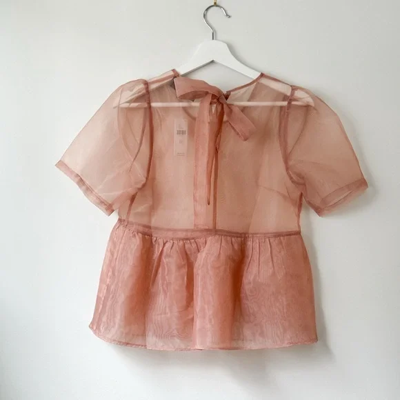 Anthropologie-SUNDAY IN BROOKLYN SHEER PEPLUM BABYDOLL TOP - NWT - Picture 2 of 3